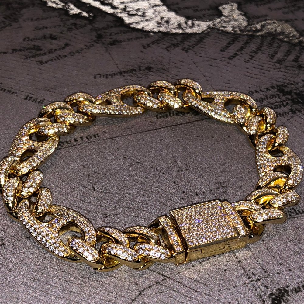 14 k gold finish Cuban designer link bracelet